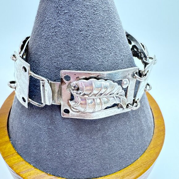 VTG Sterling Silver 925 Leaf Design Large Link Bracelet Size 7.25" Length - Picture 3 of 10